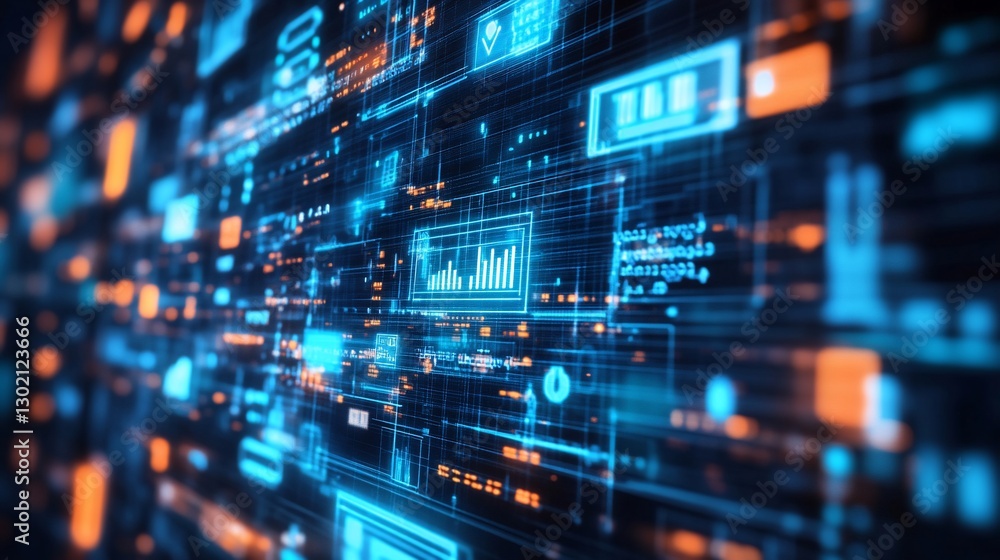 Poster futuristic digital interface: data flow and information visualization
