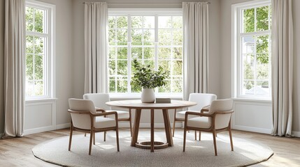 White room with a table and chairs