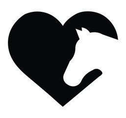 Heart and  horse head icon silhouette logo vector design. 