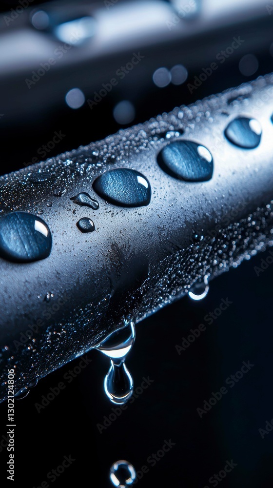 Aufkleber dew drops on a dark metallic surface creates a striking moody macro abstract