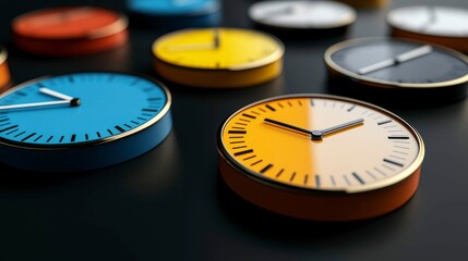 Colorful Array of Timekeeping Devices a Modern Time Management Metaphor Rendered with Precision and Style