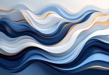 Fototapeta premium Abstract Artistic Blue and White Waves with Golden Accents