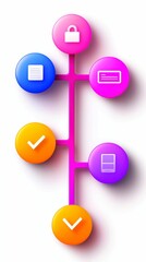 Obraz premium Colorful Process Diagram with Lock Document Checkmark Mobile Download Icons for Workflow Steps