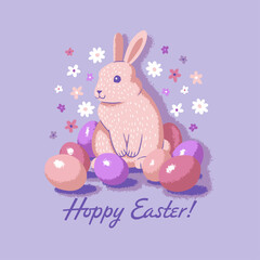 HAND DRAWN EASTER BUNNY EGG HOLIDAY RELIGION GIFTS GREETING CARD FLOWERS FLORAL