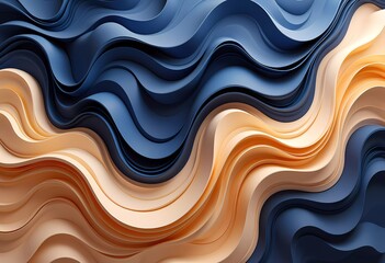 Fototapeta premium Abstract Artistic Blue and White Waves with Golden Accents