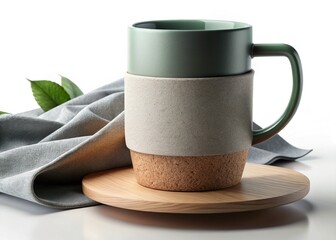 Eco-Friendly Cork Mug with Floating 3D Elements - Sustainable Gray Industrial Design