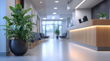 Large plant sits in a black planter in a hallway