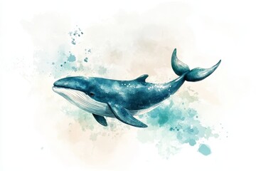 Serene Watercolor Whale: A Gentle Giant in Teal Hues