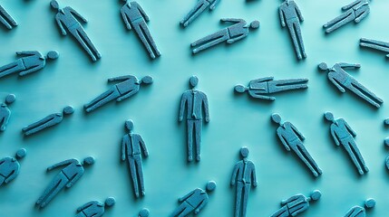 Naklejka premium Multiple miniature figures are scattered on a turquoise color backdrop