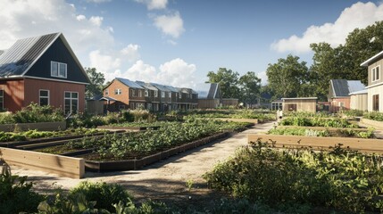 Sustainable Community Garden: Eco-Friendly Homes and Abundant Produce
