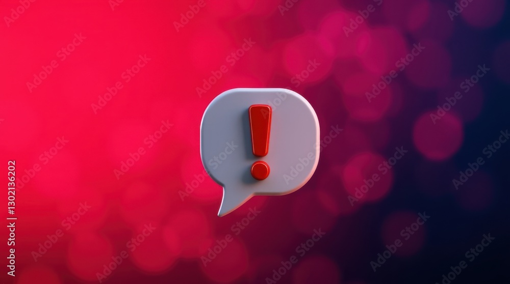 Fototapete attention bubble: 3d rendering of a message bubble with a prominent red exclamation point, signaling
