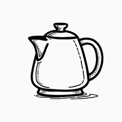 Obraz premium Black and white illustration of a teapot with transparent background