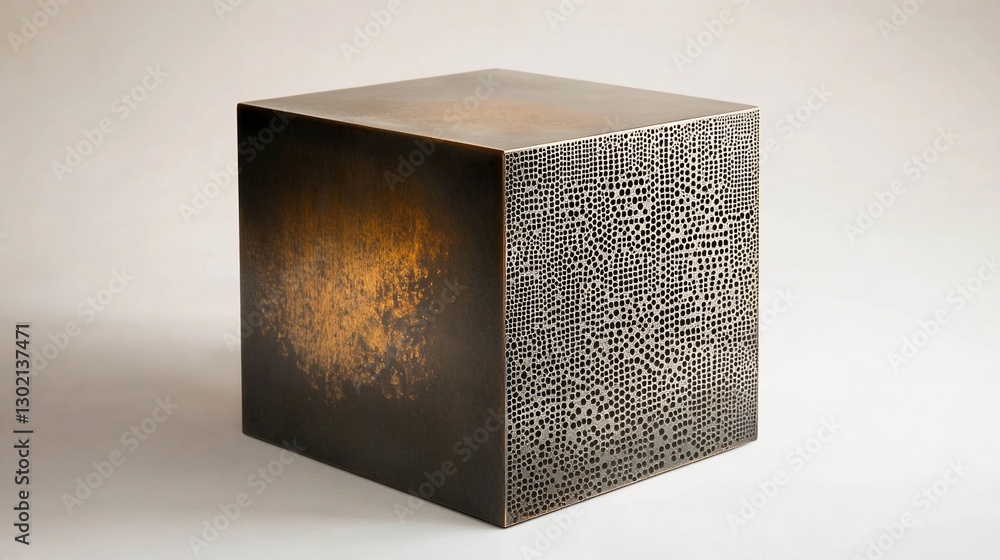 Poster textured cube with patterned and plain sides on a light background