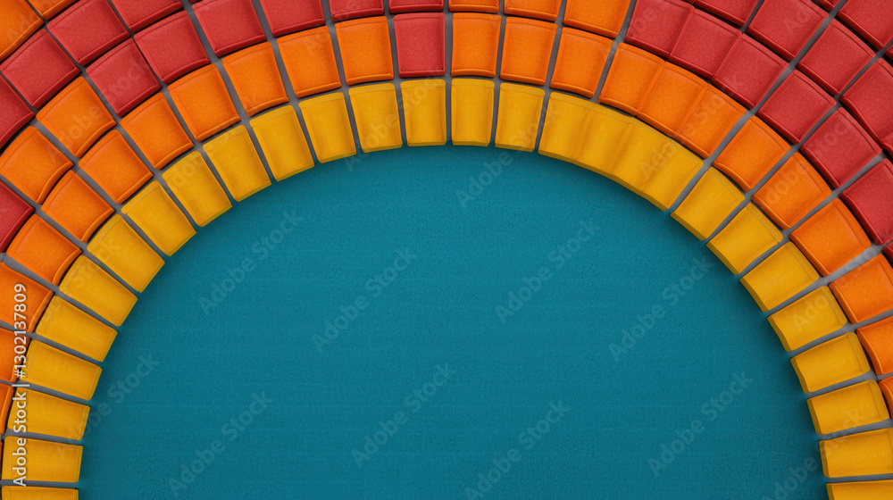 Poster colorful arrangement of blocks in rainbow pattern on blue background, creating vibrant and playful a