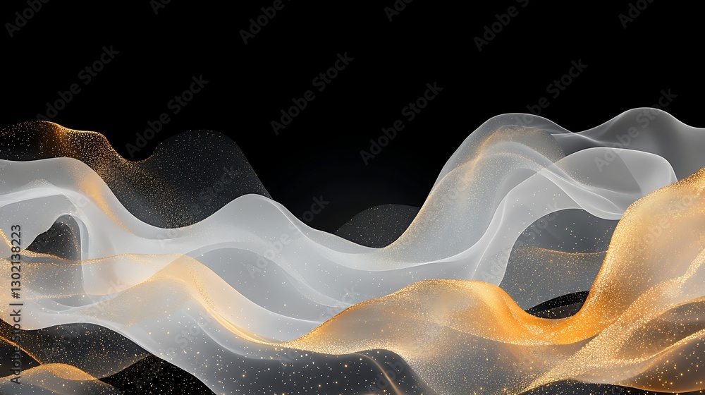 Aufkleber elegant flowing waves of gold and silver sparkles on a dark background for a luxurious feel