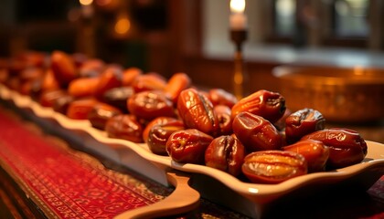 Simple yet elegant image of dates in a bowl. Warm, golden tones and soft lighting for a cozy feel