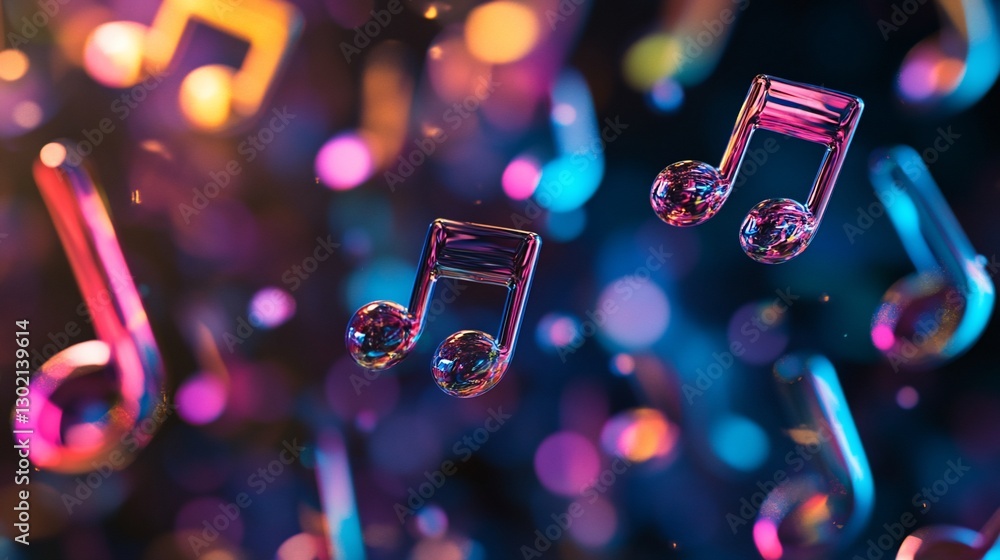 Aufkleber abstract musical notes floating in vibrant colorful lights creating a dynamic background