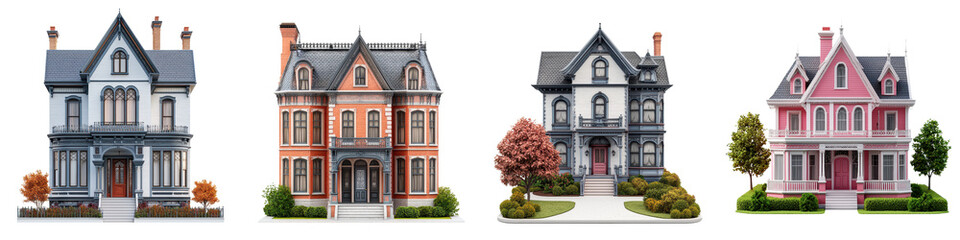 Collection of Ornate Victorian style Mansions and Palaces with Beautifully Landscaped Gardens and Elegant Architectural Facades