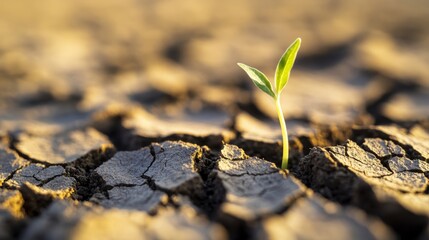 Cracked Earth Sprout: Seedling in Arid Soil 