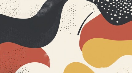 Obraz premium Abstract Art: Warm Hues and Organic Shapes Digital Painting in Beige, Black, Red, and Yellow