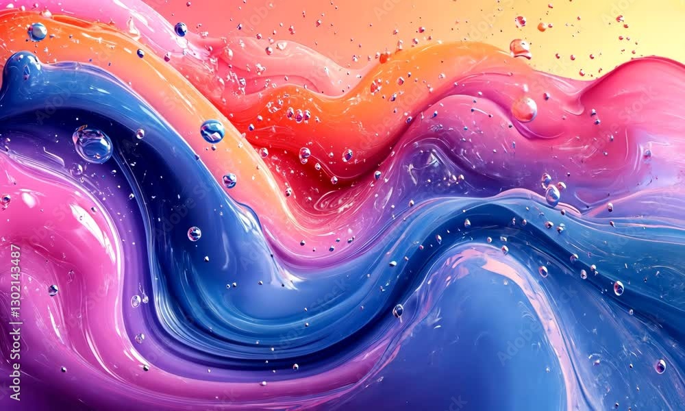 Aufkleber abstract fluid motion with vibrant colors and glossy bubbles creating artistic visuals