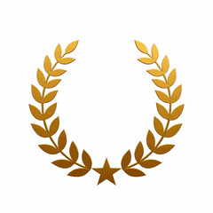Golden laurel wreath with star, transparent background