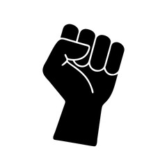 Silhouette of a raised fist symbolizing strength and solidarity in black and white.