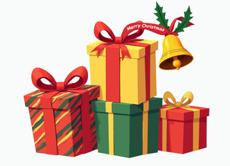 Holiday Gift Boxes with Bell and Transparent Background