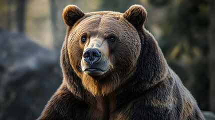 Obraz premium Grizzly Portrait: Soft Pastels Powerful Shoulders Forest Backdrop 