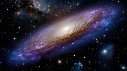 Obraz premium A spiral galaxy with a blue center and a purple rim. generated using AI