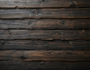 Obraz premium Burnt wood wall paneling texture with deep grain patterns and a rich, dark finish. The charred effect enhances the natural knots and lines, perfect for rustic, modern, or industrial interiors.