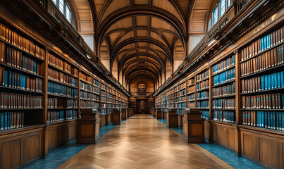 Fototapeta premium Grand Library Hallway, Filled with Books