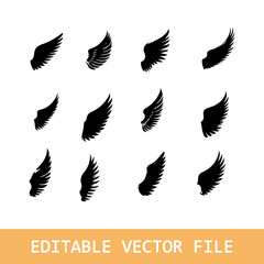 Wing icon set. Wing vector. Collection wings badges. Wing logo Vector illustration.