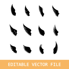 Set of black wings icons. Wings badges. Collection wings badges. Vector illustration.