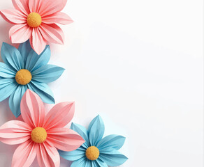 Pink and Blue Paper Flowers, transparent background