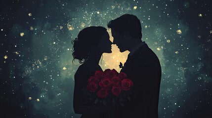 Couple kissing starry night roses wedding