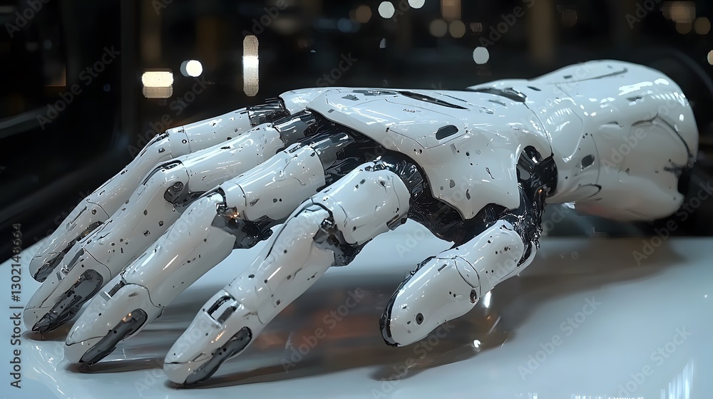 Aufkleber a futuristic robotic hand displaying intricate mechanical details reflecting innovation in technolog
