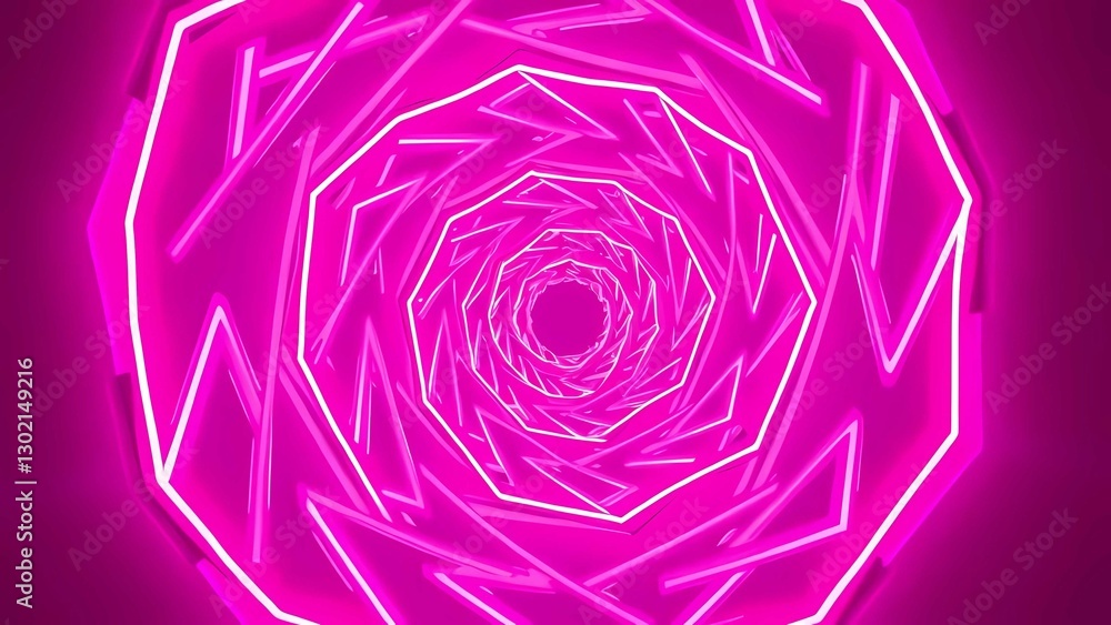 Poster futuristic neon tunnel with a pink abstract spiral pattern, creating a hypnotic light illusion with 