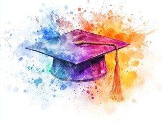 Celebratory graduation cap watercolor artwork digital art bright colors creative space