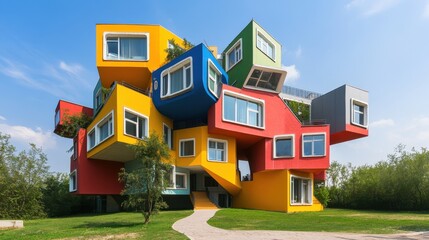 Whimsical Apartment Building with Irregular Facade and Playful Architectural Elements