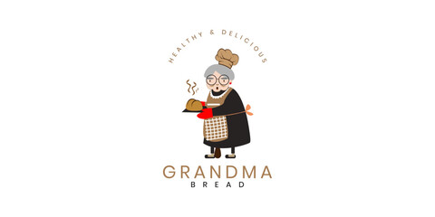 Grandmother cook logo for cafe or home cooking restaurant. Pastry and bakery logotype. Vintage Retro Bakery Shop Label Sticker Logo design vector