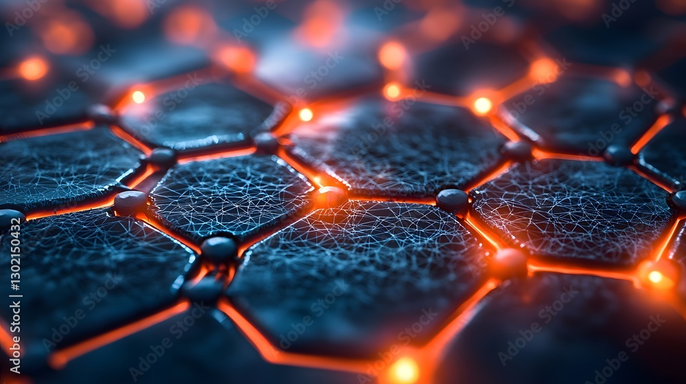 Aufkleber abstract composition of orange and black hexagons forming a unique geometric pattern with modern aes