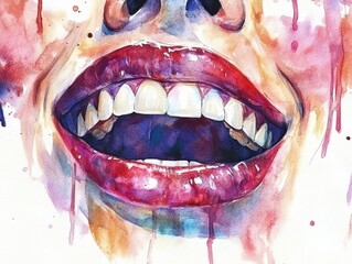 Joyful expression vibrant watercolor artistic portrait creative studio close-up view emotional chaos