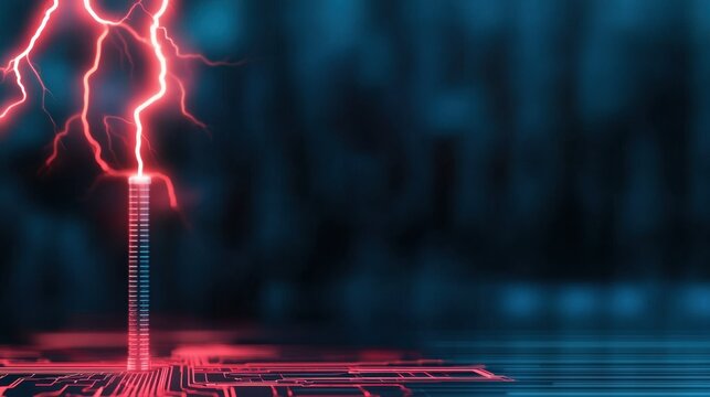 Lightning Arrester Concept, Lightning Rod Integrated into Modern Smart City Technology Concept