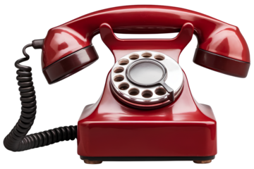 Vintage Red Rotary Telephone with Spiral Cord on a Transparent Background PNG 