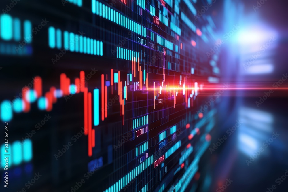 Poster futuristic trading floor visuals with ai data analysis elements