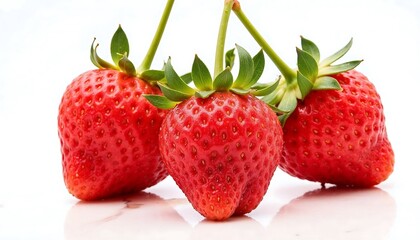Obraz premium Fresh strawberries close-up on white surface, vibrant red color and juicy texture appealing to consumers
