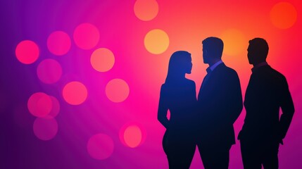 Business Leaders Strategize Against a Neon Background with Bokeh