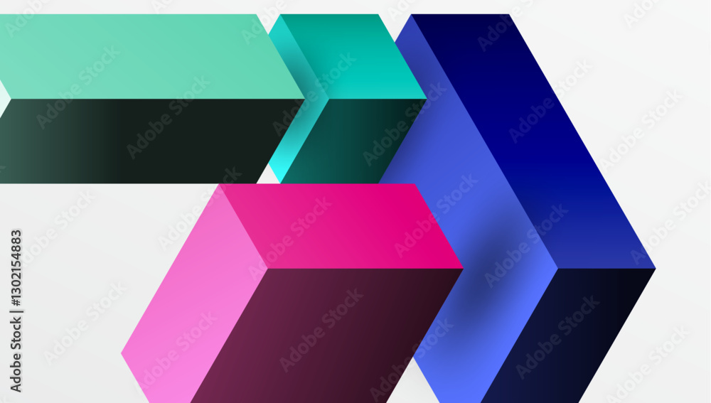 Poster Sleek abstract design featuring isometric 3D blocks in a clean, modern composition. Perfect for tech-inspired themes, with vibrant colors and geometric precision