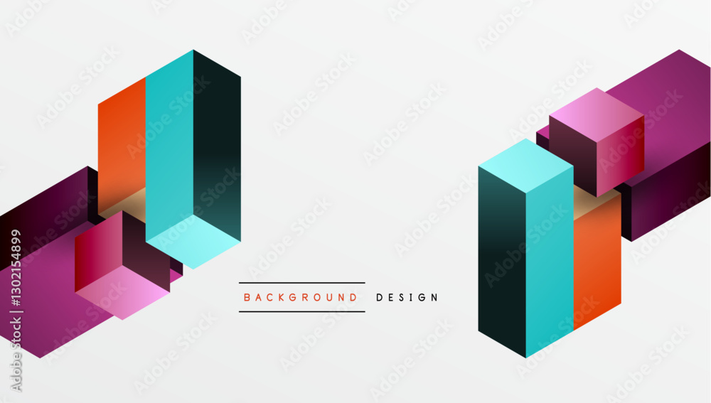 Aufkleber Sleek abstract design featuring isometric 3D blocks in a clean, modern composition. Perfect for tech-inspired themes, with vibrant colors and geometric precision